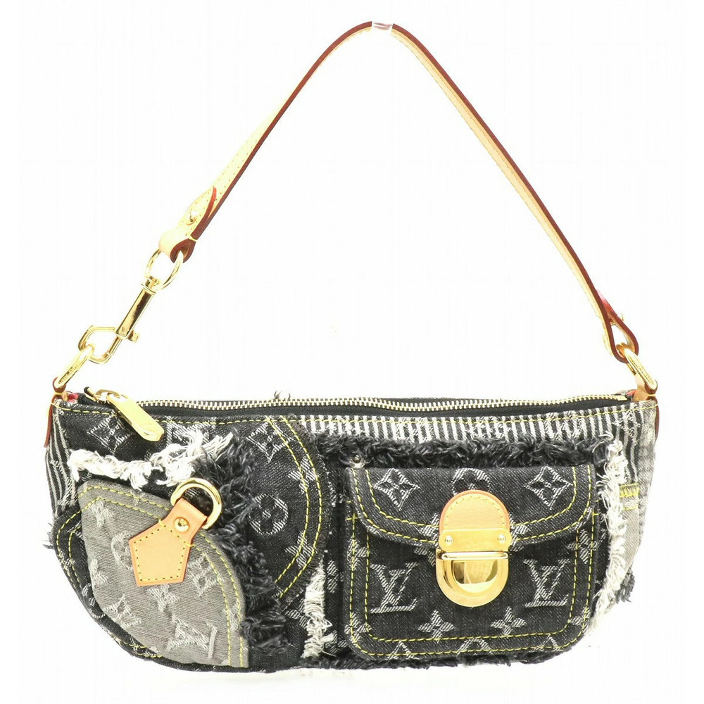 Louis Vuitton Monogram Denim Pouchy Patchwork 2way Shoulder Bag Black Gray